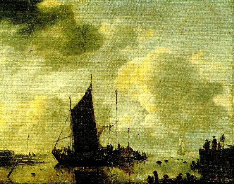 Jan van de Cappelle hamnstycke med speglande vatten oil painting image
